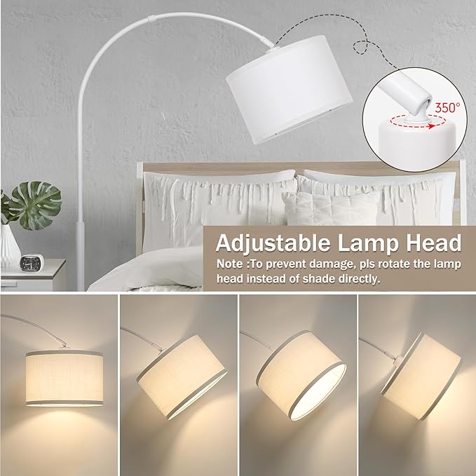 Seaside village Standing Lamp for Living Room, Dimmable Arc Floor Lamp with White Adjustable Hanging Shade, Modern Pole Lamp Tall Reading Light for Bedroom, Over Couch, Office, 9W LED Bulb Included - LeafyLoom