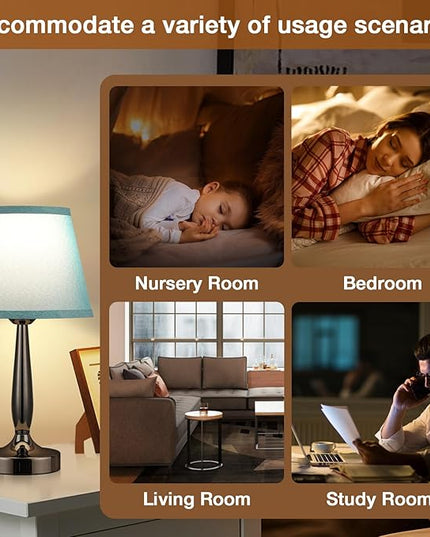 Touch Bedside Lamp for Bedroom with USB C Port, Small Touch Table Lamp with 2 USB Charging Ports, 3 Way Dimmable Nightstand Lamp for Living Room and Office - Turquoise Blue (LED Bulb Included) - LeafyLoom