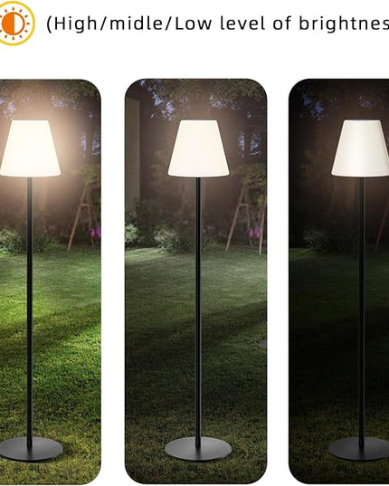 Solar Floor Lamp for Patio Waterproof, Outdoor Floor Lamp with Light Sensor, USB Rechargeable Cordless Floor Lamp with Remote, Dimmable Warm White and Height Adjustable for Lawn Yard Pool Garden - LeafyLoom