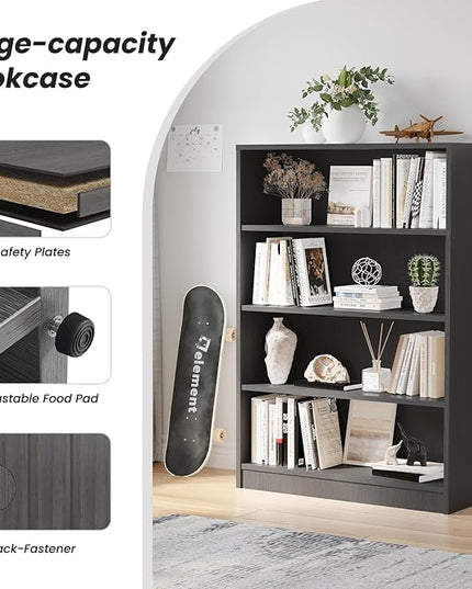 Farini 4 Shelf boockase Display Bookcase Freestanding Wooden Bookshelves for Home Office Living Room,48 Inch Height,Grey - LeafyLoom
