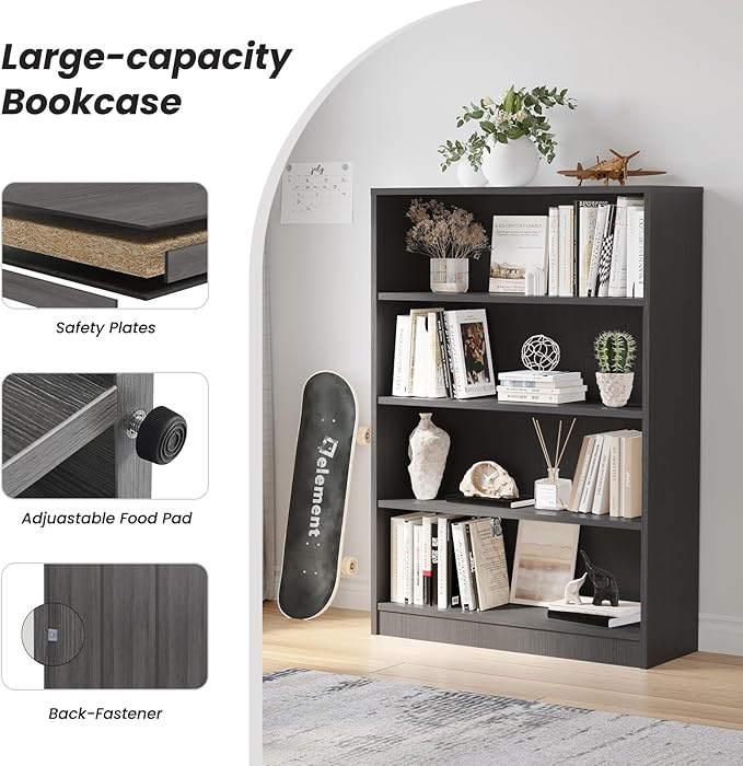 Farini 4 Shelf boockase Display Bookcase Freestanding Wooden Bookshelves for Home Office Living Room,48 Inch Height,Grey - LeafyLoom