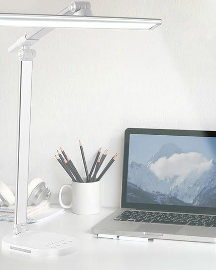 LED Desk Lamp, Dimmable Table Lamp Reading Lamp with USB Charging Port,5 Lighting Modes, Sensitive Control, 60 Minutes Auto-Off Timer, Eye-Caring Office Lamp(White) - LeafyLoom