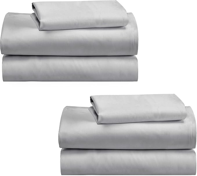 California Design Den 100% Cotton 2-Pack Twin Size Bed Sheets, Soft & Durable Twin Sheet Set Cotton with Deep Pockets, Twin Sheet Set with Sateen Weave, Cooling Sheets (Light Grey) - LeafyLoom