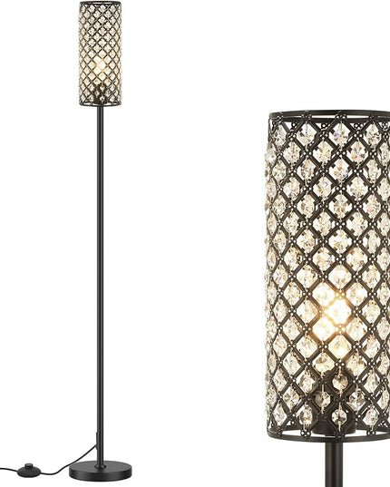 Acaxin Crystal Floor Lamp for Bedroom Black, Living Room Floor Lamps with Bulb, Modern Tall Lamp for Bedroom, Glam Standing Light for Girls Bedroom, Minimalism Pole Corner Lamp for Office, Dorm Hotel - LeafyLoom