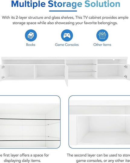 NicBex TV Stand for 100 Inch TV LED Gaming Entertainment Center Media Storage Console Table with 2 Glass Shelves and LED Color Changing Lights for Living Room,Bedroom,94.50 Inch,White - LeafyLoom