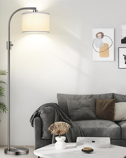 【Upgraded】 Dimmable Floor Lamp, 1200 Lumens LED Bulb Included, Gold Arc Floor Lamps for Living Room Modern Standing Lamp with Linen Shade, Tall Lamp for Living Room Bedroom Office Reading Room Nursery - LeafyLoom