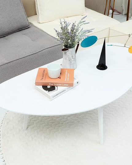 FIRMINANA Mid Century Modern Coffee Table,Large Oval White Coffee Table for Living Room,for Small Spaces,White-47.3" W x 23.63" D x 17.72" H - LeafyLoom