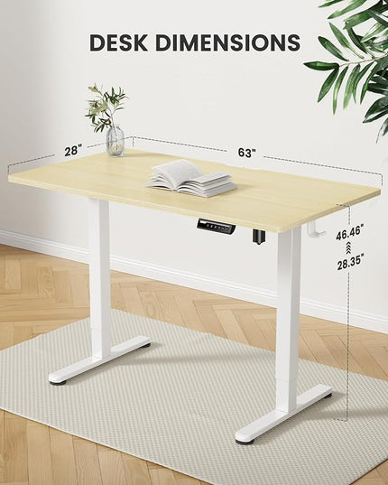 ErGear Height Adjustable Electric Standing Desk, 63x 28 Inches Sit Stand up Desk, Large Memory Computer Home Office Desk (Natural) - LeafyLoom