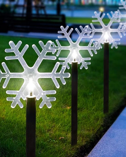 Christmas Snowflake Pathway Lights, 5 Pack Solar Christmas Stake Markers with Cool White Fairy Lights for Outdoor Holiday Walkway Patio Garden Christmas Decorations (5PCS-Cool White-Snow) ILLUMINEW
