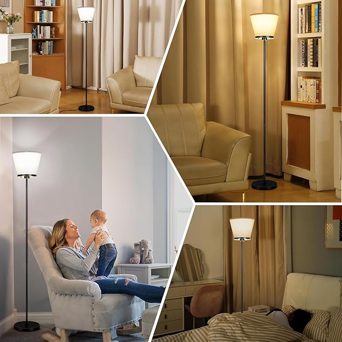 Led Floor Lamp for Bedroom, Black Floor Lamp Standing Lamp for Living Room Reading Office, 3 Color Temperatures 68 inch Tall Floor Lamp. 15W Bulb Included. - LeafyLoom