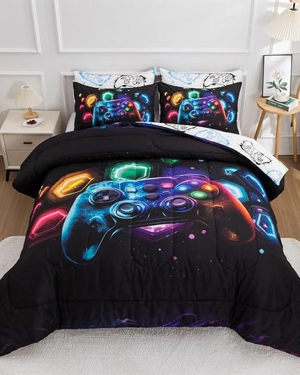 NTBED Game Console Comforter Set for Boys Girls Kids Space Universe Gaming Geometric Lightweight Microfiber Gamer Bedding Sets (Multi, Queen) - LeafyLoom