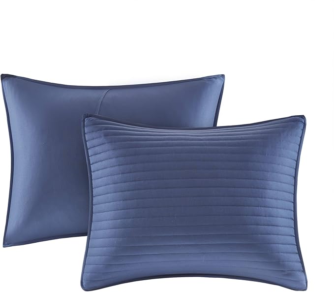 Madison Park Marina Comforter Quilt Combo Set - Modern Luxury Design, All Season Down Alternative Bedding, Matching Shams, Decorative Pillows, King/Cal King(104"x92") Seersucker Blue 8 Piece - LeafyLoom