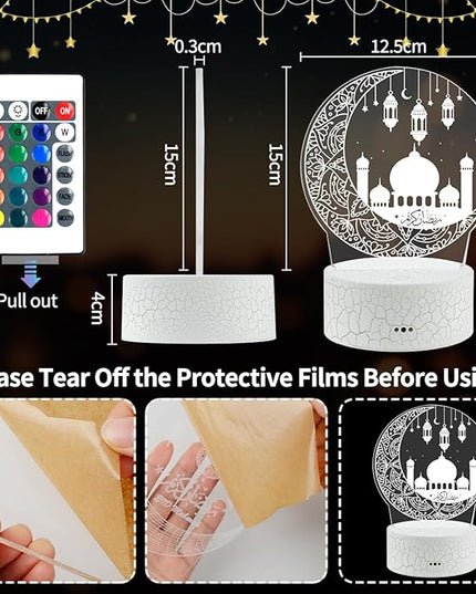 Ramadan Mubarak Decorations, Ramadan LED Night Light with Remote 16 Color Flashing, Eid al-Fitr Mubarak 3D Star Moon Lights for Bedroom Ramadan Gifts for Islamic Holiday Believers Muslims Home Decor - LeafyLoom