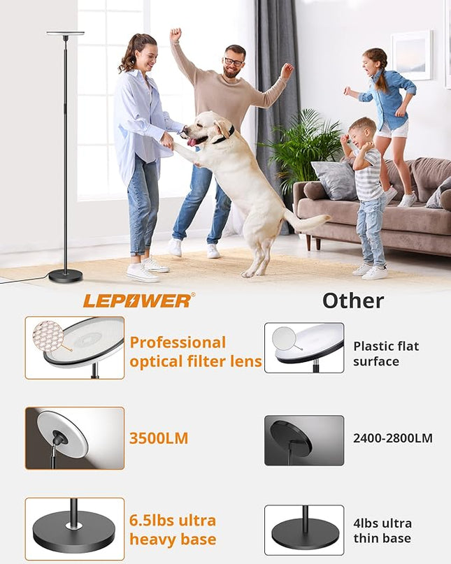 LEPOWER Bright Floor Lamp, LED Torchiere Floor Lamps for Living Room, 3500LM Standing Floor Lamp with 5 Color 5 Brightness, Tall Pole Light for Bedroom, Office White - LeafyLoom