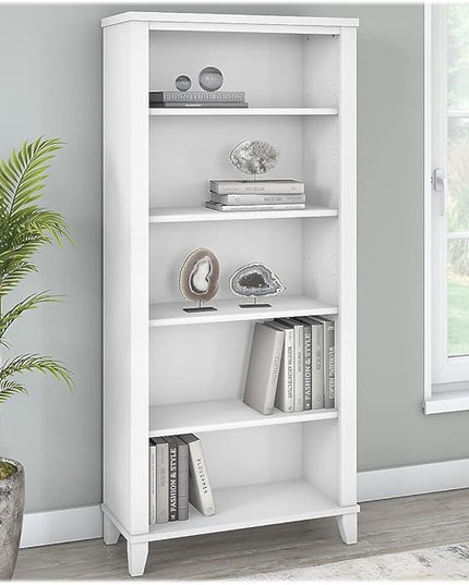 Bush WC81965 Somerset 5-Shelf 65-Inch H Bookcase, White - LeafyLoom