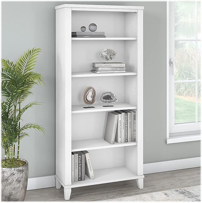 Bush WC81965 Somerset 5-Shelf 65-Inch H Bookcase, White - LeafyLoom