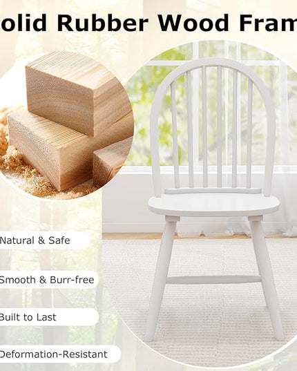 HAPPYGRILL 2 Pieces Wooden Dining Chairs Set, Vintage Armless Windsor Chairs, Kitchen Dining Chairs with Backrest, White - LeafyLoom