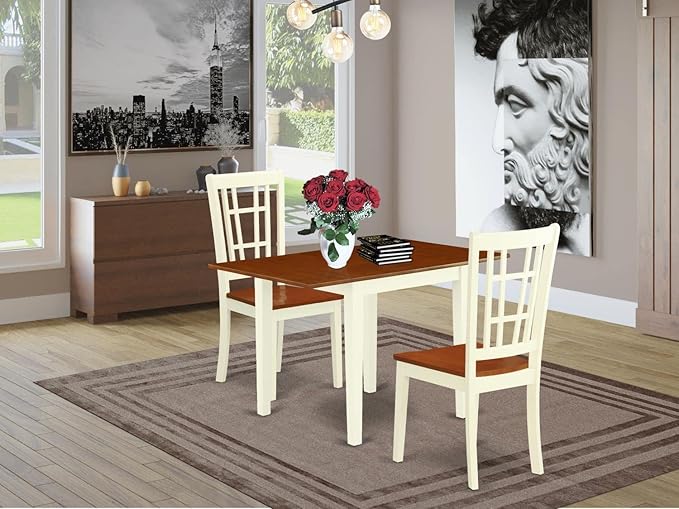 East West Furniture NDNI3-WHI-W Norden 3 Piece Dinette Set for Small Spaces Contains a Rectangle Table with Dropleaf and 2 Kitchen Dining Chairs, 30x48 Inch - LeafyLoom