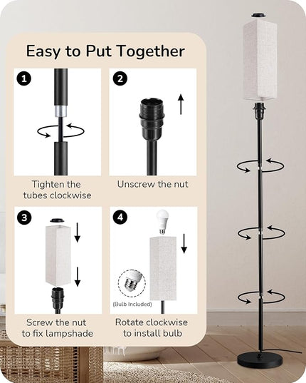 EDISHINE Modern Corner Floor Lamp, 65" Minimalist Pole Lamp with Remote, Dimmable Tall Reading Light for Living Room, Bedroom, Office, 9W LED Bulb Included (Black) - LeafyLoom