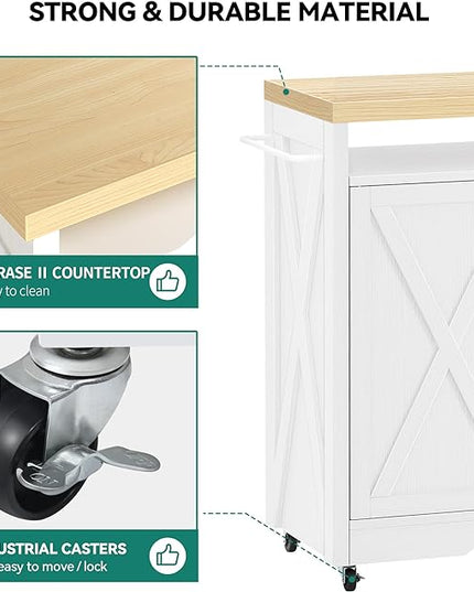 YITAHOME 53 Inch Large Kitchen Island with Power Outlet & Wine Storage, Portable Rolling Islands Cabinet on Wheels Farmhouse w Thick Table Top Drawer Glass Holder Spice Rack, White & Oak - LeafyLoom