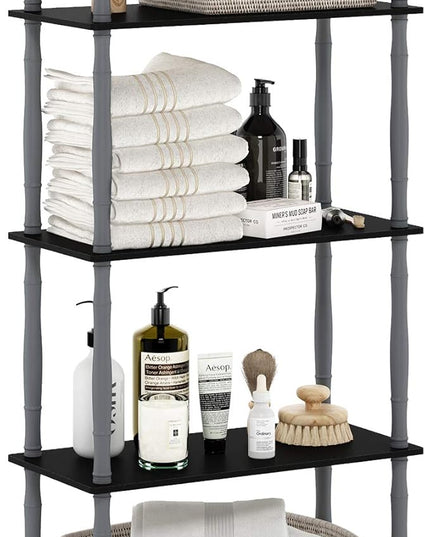 Furinno Turn-N-Tube 5-Tier Multipurpose Shelf / Display Rack / Storage Shelf / Bookshelf, Classic Tubes, Black/Grey - LeafyLoom