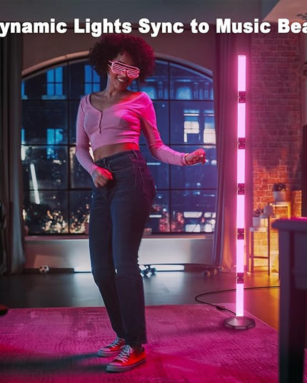 bedee LED Corner Floor Lamp: DIY Shaped RGB Floor Lamp with Music Sync and Timing, Modern 16 Million Color Changing Standing Light with Smart Remote & App Control for Living Room Gaming Room Bedroom - LeafyLoom