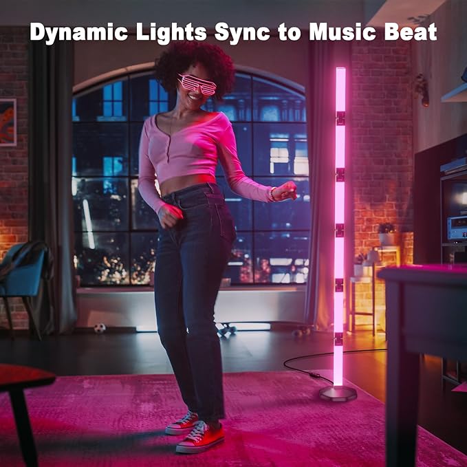 bedee LED Corner Floor Lamp: DIY Shaped RGB Floor Lamp with Music Sync and Timing, Modern 16 Million Color Changing Standing Light with Smart Remote & App Control for Living Room Gaming Room Bedroom - LeafyLoom