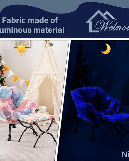 Welnow Toddler Kids Lazy Chair with Ottoman, Glow in The Dark Accent Comfy Lounge Children Armchair Couch with Removable Cover, Detachable Reading Chair with Footrest for Boy or Girl - LeafyLoom