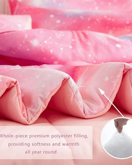 KAKKI Pink Galaxy Queen Comforter Set, 3-Piece, 88"x88" - LeafyLoom