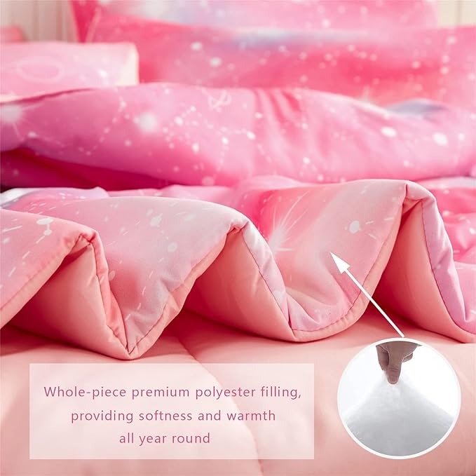 KAKKI Pink Galaxy Queen Comforter Set, 3-Piece, 88"x88" - LeafyLoom