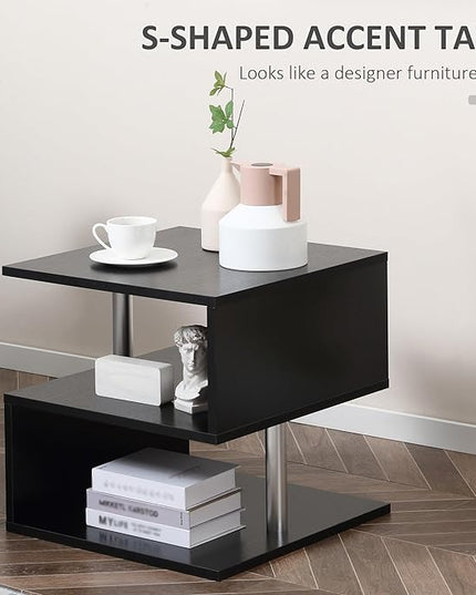 NicBex Coffee Table Wooden Coffee Table with Storage Square Center Tables with Open Shelves and Steel Poles End Table for Living Room, Dining Room, Office, and Bedroom,20" W, Black - LeafyLoom