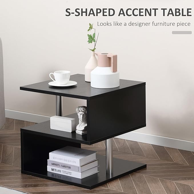 NicBex Coffee Table Wooden Coffee Table with Storage Square Center Tables with Open Shelves and Steel Poles End Table for Living Room, Dining Room, Office, and Bedroom,20" W, Black - LeafyLoom