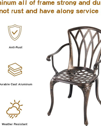 Jardin DE CENTENNAIL 3-Piece Outdoor Bistro Set Cast Aluminum Rust-Resistant Patio Furniture Armchairs Design (Copper) - LeafyLoom