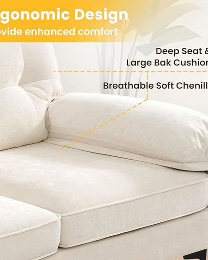 COHOME L-Shaped Couch for Living Room, Chenille Upholstered Couch with Reversible Chaise, Apartment Couch with Deep Seat,Washable Cover,Beige White - LeafyLoom
