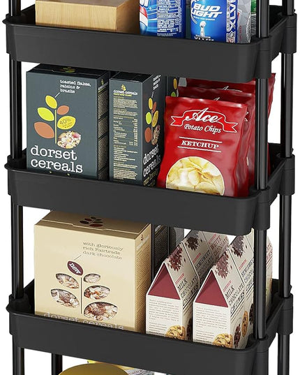 Storage Cart,Multifunction Utility Rolling Cart Kitchen Storage Organizer,Mobile Shelving Unit Cart with Lockable Wheels for Bathroom,Laundry,with Classified Stickers - LeafyLoom