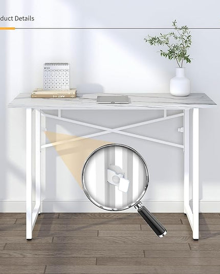 47 inch Folding Desk No Assembly Required, Writing Gaming Computer Camping Table, Home Office Desk, White Marble - LeafyLoom