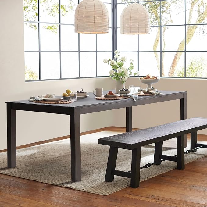 COLAMY Wood Dining Table for 4 6 People, Rectangle Wooden Kitchen Table with Square Legs, Farmhouse Dinner Table for Dining Room, Office, Brown - LeafyLoom