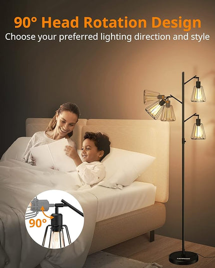 LEPOWER Tree Floor Lamp, Industrial Floor Lamps for Living Room with Multi Head, Dimmable Floor Lamp, LED Standing lamp Edison Bulbs, Pole Tall Lamp for Bedroom Office Black - LeafyLoom