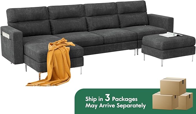 YESHOMY Convertible Sectional Sofa Modular Couch with Chaises and Removable Ottoman for Living Room, Dark Gray - LeafyLoom