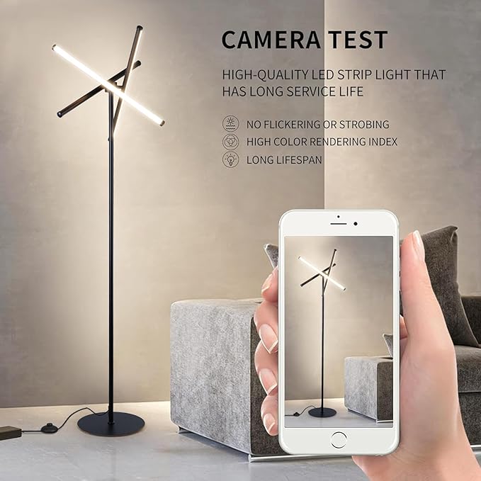 Ganeed LED Floor Lamp,Modern Tall Standing Lamps with 3 Lights,30W 3 Color Temperature & Stepless Dimmable Brightness with Remote,66.5 in Corner Lamp for Living Room, Office, Hotel, Bedroom - LeafyLoom