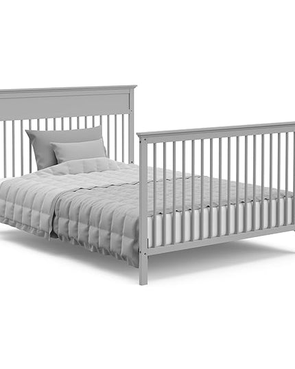 Storkcraft Carmel 5-in-1 Convertible Crib (Pebble Gray) - GREENGUARD Gold Certified, Converts to Toddler Bed & Full-Size Bed, Fits Standard Full-Size Crib Mattress, 4 Adjustable Mattress Heights - LeafyLoom