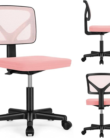 Sweetcrispy Office Computer Desk Chair, Ergonomic Low-Back Mesh Rolling Work Swivel Chairs with Wheels, Armless Comfortable Seat Lumbar Support for Home,Bedroom,Study,Student,Adults, Pink - LeafyLoom