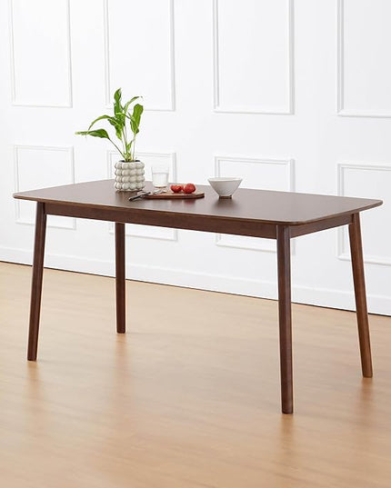 Livinia Aslan 59" Malaysian Oak Rectangular Wooden Dining Table/Large Solid Wood Kitchen Desk (Walnut) - LeafyLoom
