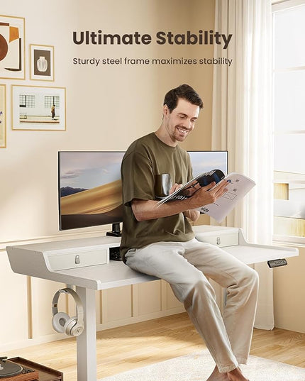 ErGear Electric Standing Desk with Drawers, 40″ x 24″ Gaming Desk with Monitor Stand, C-Clamp Mount Compatible, Home Office Height-Adjustable Desk with Storage Shelf, 4 Preset Heights, White, EGESD35W - LeafyLoom