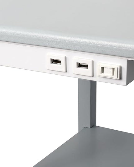Simple Designs LF2016-GRY 57" Modern 2 Tier End Table Floor Lamp Combination with 2 x USB Charging Ports & Power Outlet with White Drum Fabric Shade for Bedroom, Living Room, Office, Gray - LeafyLoom