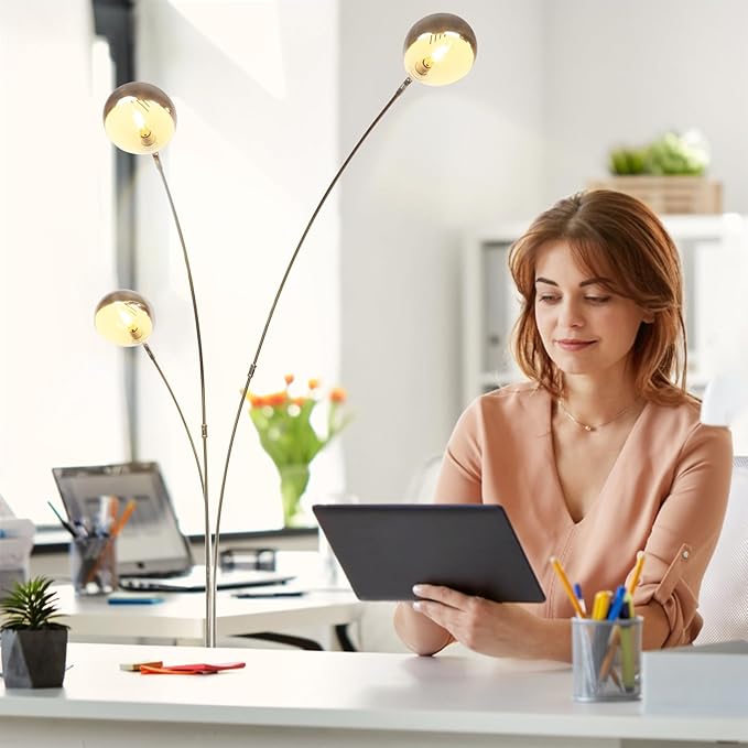 DLLT 3-Light Arc Floor Lamp, 86.6" Chrome Floor Lamps for Living Room, Multi-Head LED Standing Tall Lamp with Adjustable Arms, Modern Tree Floor Lamp for Bedroom, Study, Office, E12 Bulbs Included - LeafyLoom