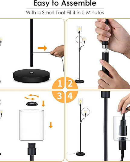 BoostArea Floor Lamp, 6W Black Modern Floor Lamp with 4W Adjustable Reading Lamp, 2700K Energy-Saving LED Bulbs Included, Industrial Bright Floor Lamp for Bedroom, Living Room and Office - LeafyLoom