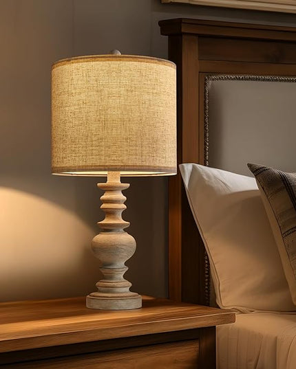 BOBOMOMO Tradition 20" Rustic Table Lamp Set of 2 for Living Room Bedroom Bedside Desk Lamps Bedroom Nightstand Vintage Lamps Linen（suitable for decorating small areas） - LeafyLoom