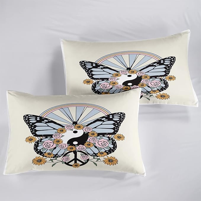 CVHOUSE Butterfly Bedding Set,Butterfly Comforter King,Butterfly Comforter Set for Girls Kids Teens,Butterflies Quilt Set with 1 Comforter and 2 Pillow Cases- 3 Piece - LeafyLoom