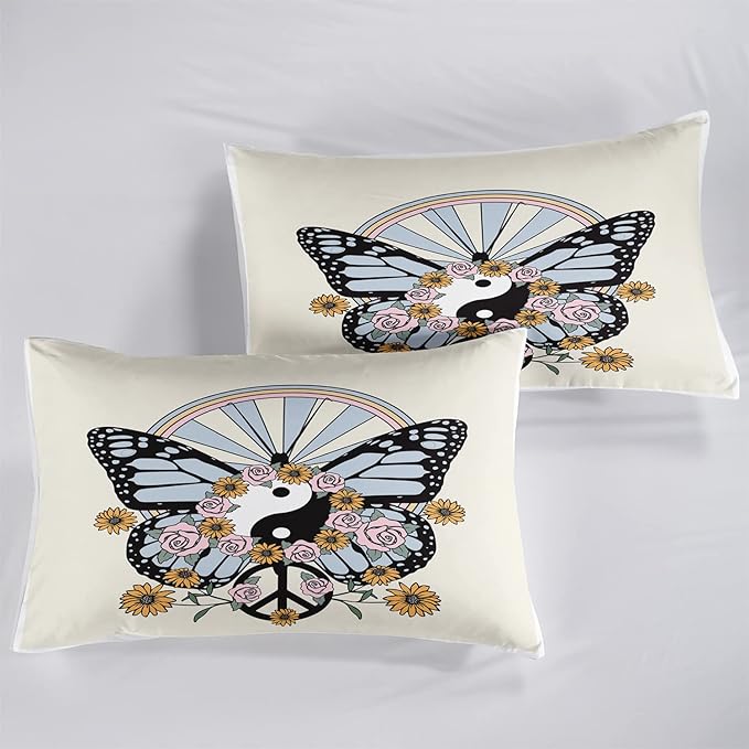 CVHOUSE Butterfly Bedding Set,Butterfly Comforter Queen,Butterfly Comforter Set for Girls Kids Teens,Butterflies Quilt Set with 1 Comforter and 2 Pillow Cases- 3 Piece - LeafyLoom